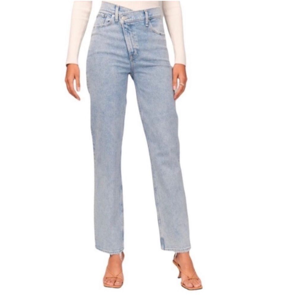 Abercrombie & Fitch Light Blue Straight Leg Jeans with Crossover Waist